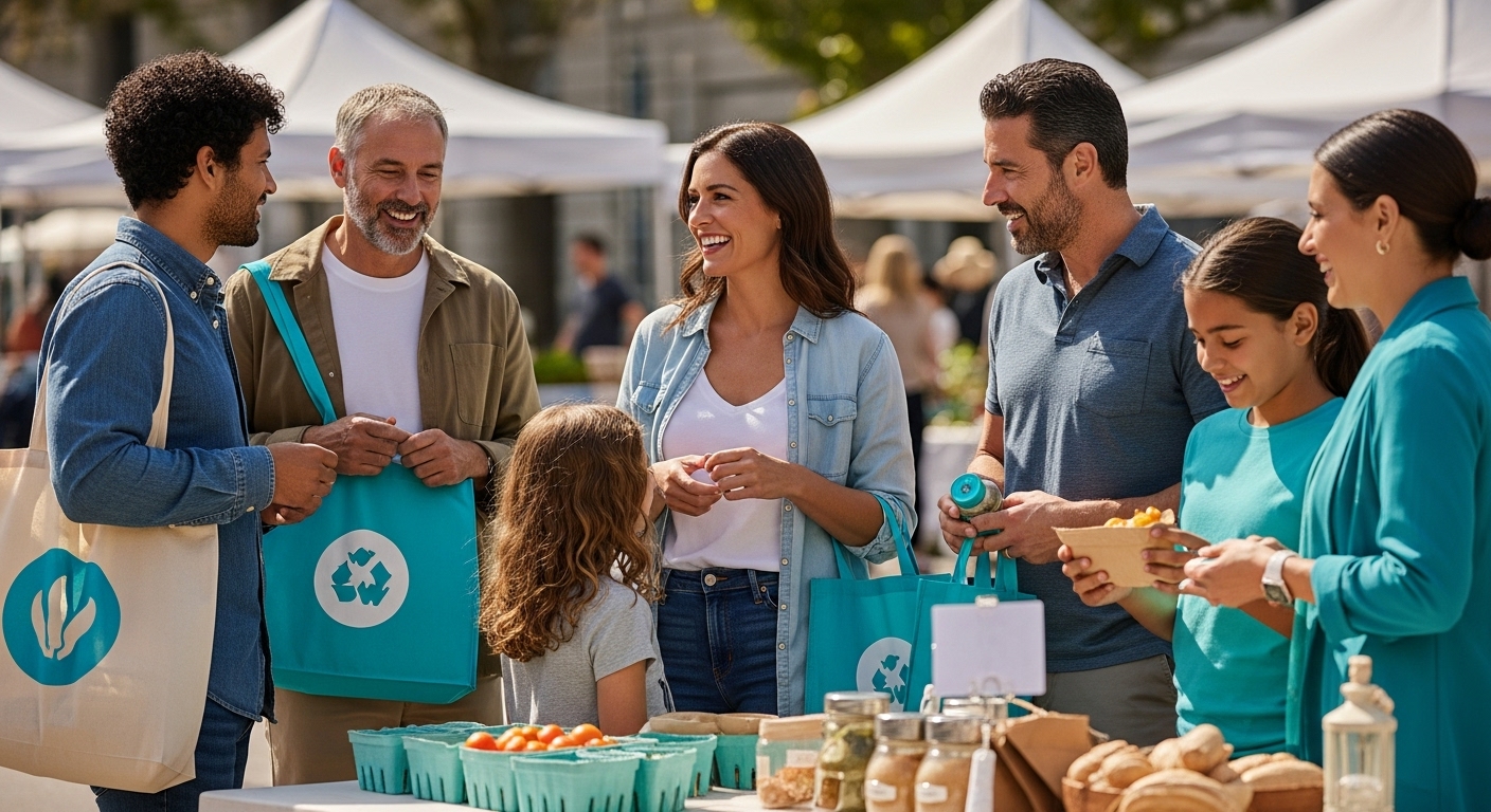 sustainable shopping, eco-friendly market, conscious consumers