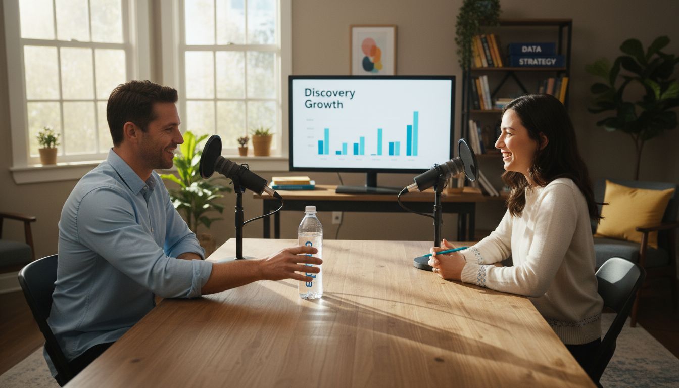 Podcast scene featuring subtle product mention