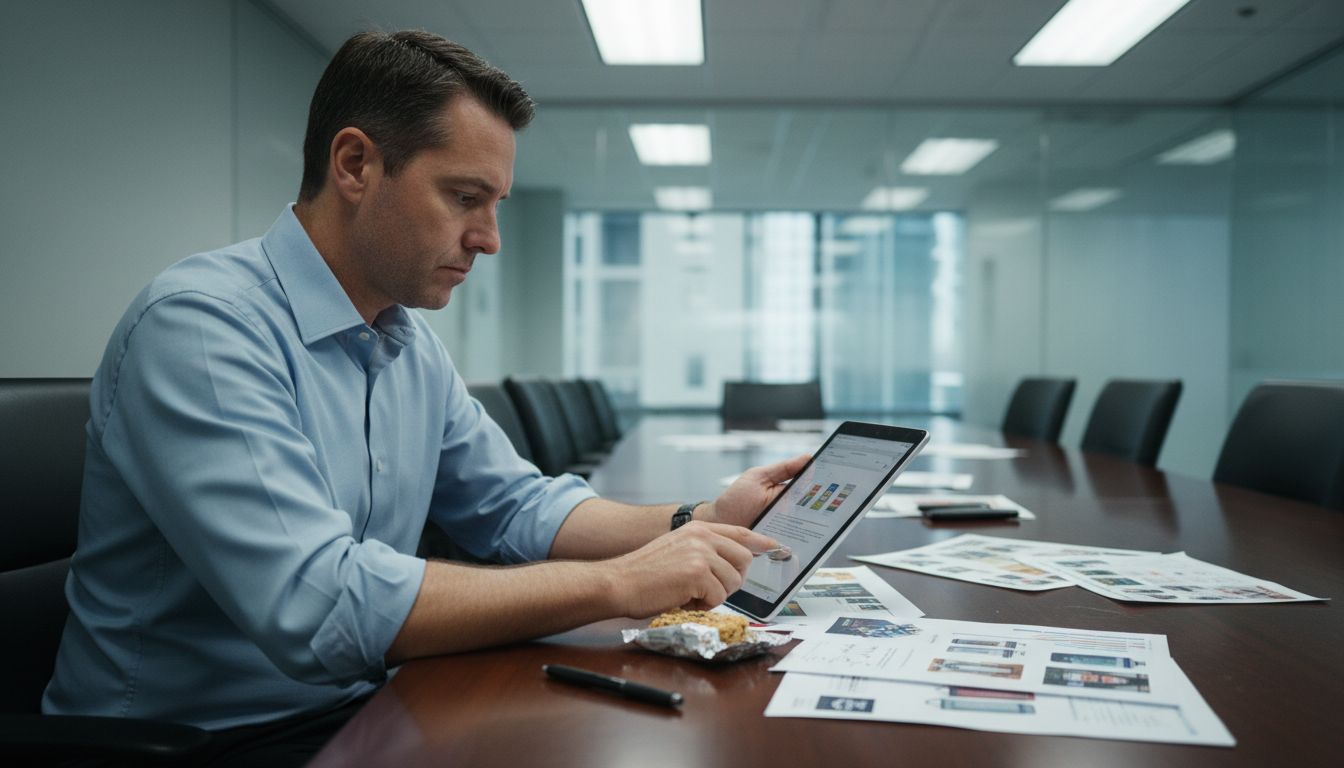 Man reviewing podcast ad brand analytics