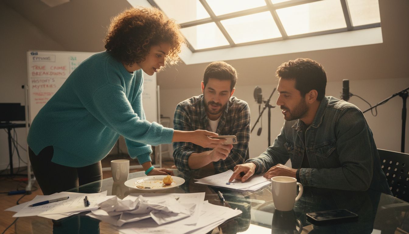 Podcast team brainstorming creative ideas