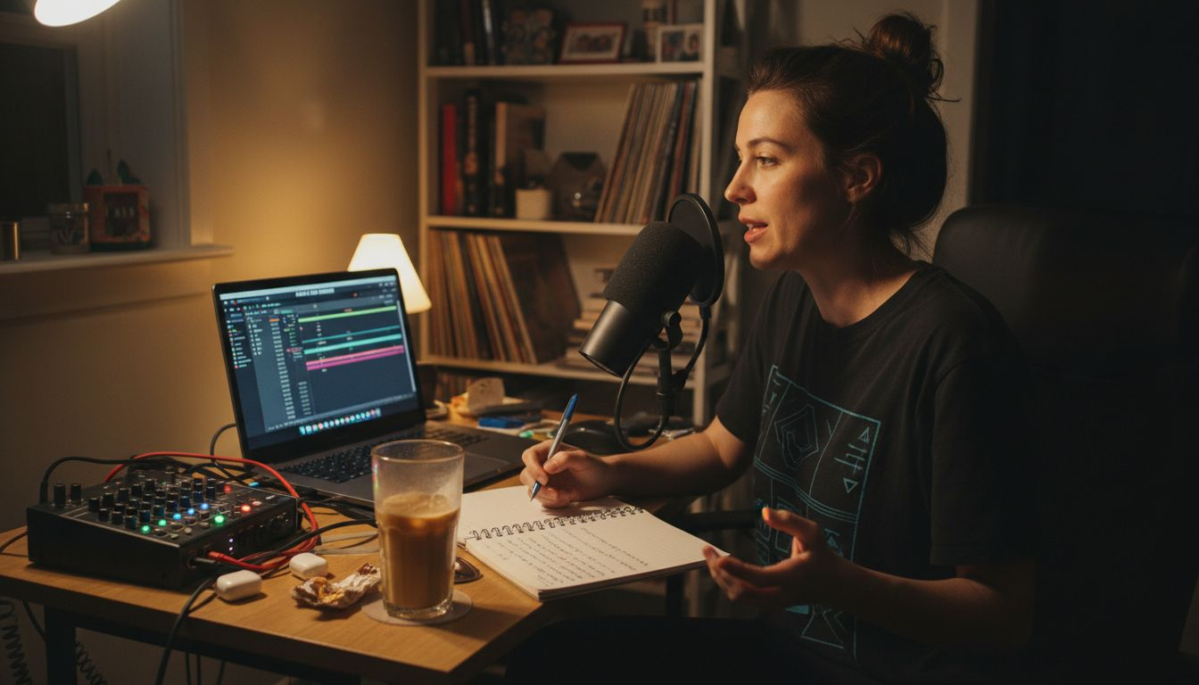 Podcast host records sponsored ad read