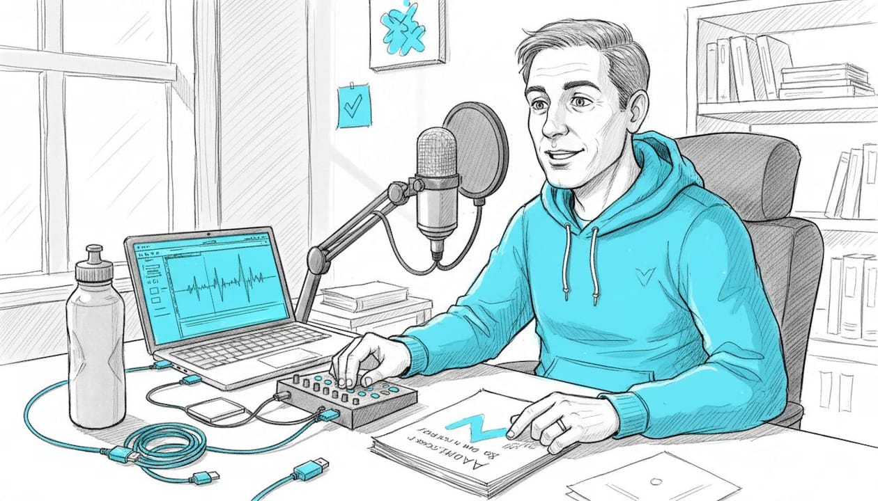 Podcaster recording ad read endorsement session