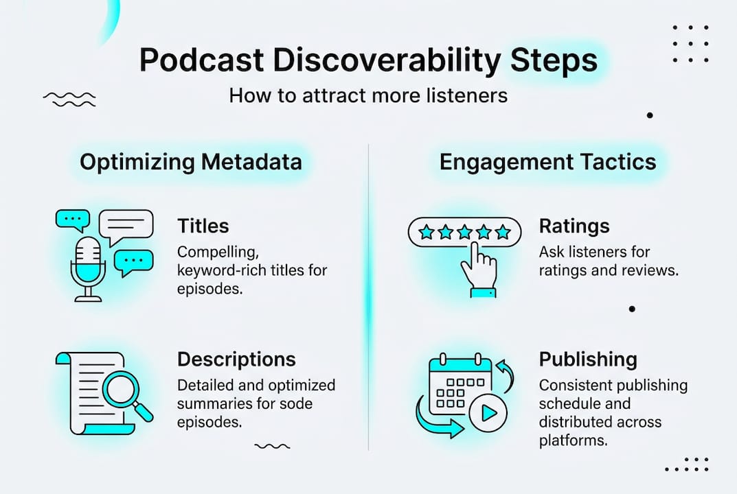 Infographic showing podcast discoverability steps