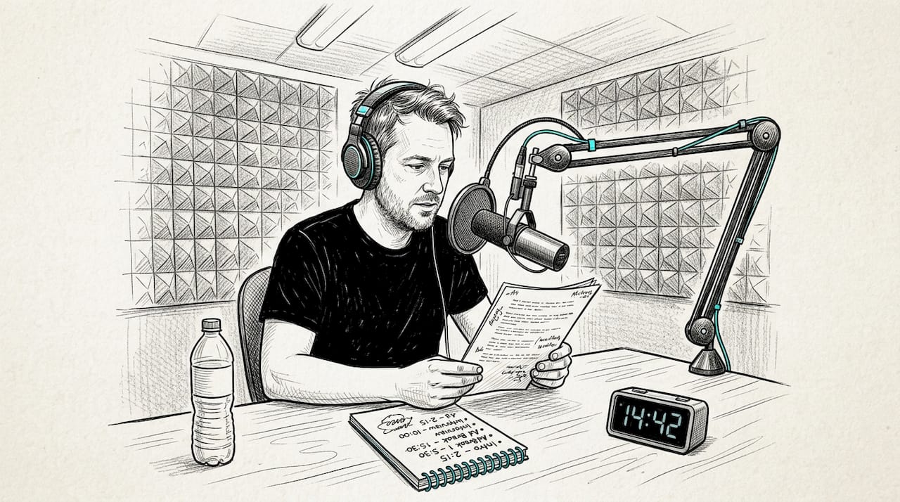 Podcast host reading live ad script