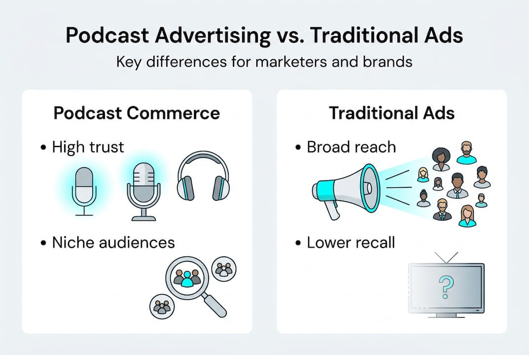 Infographic comparing podcast and traditional advertising