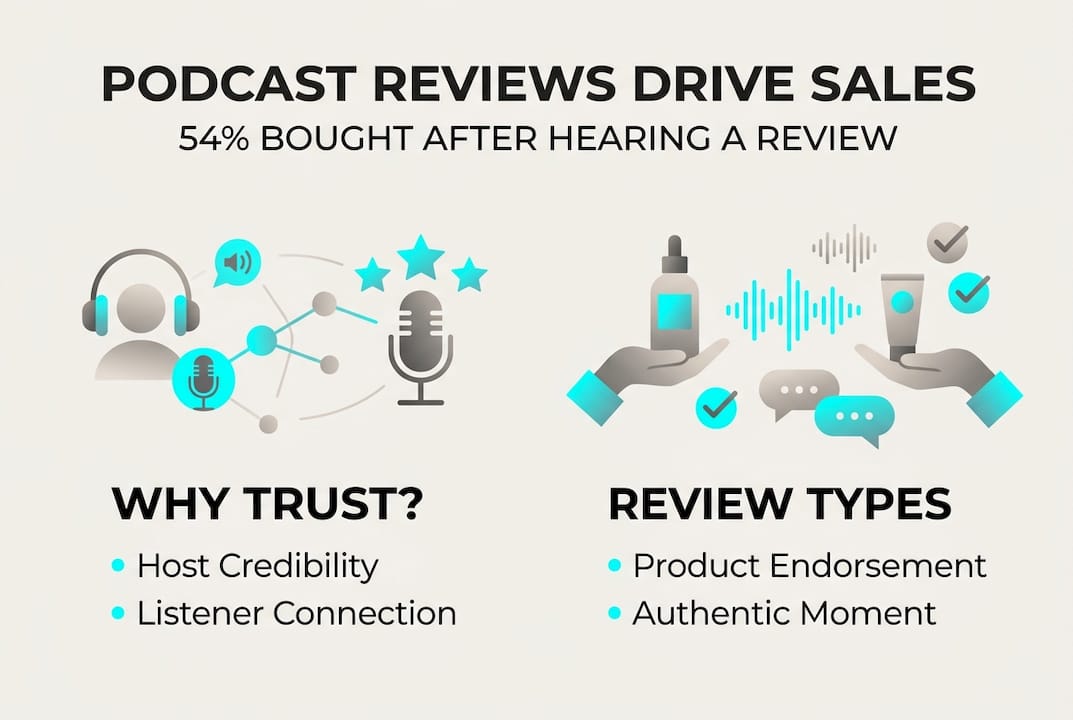 Infographic showing impact of podcast reviews on purchases