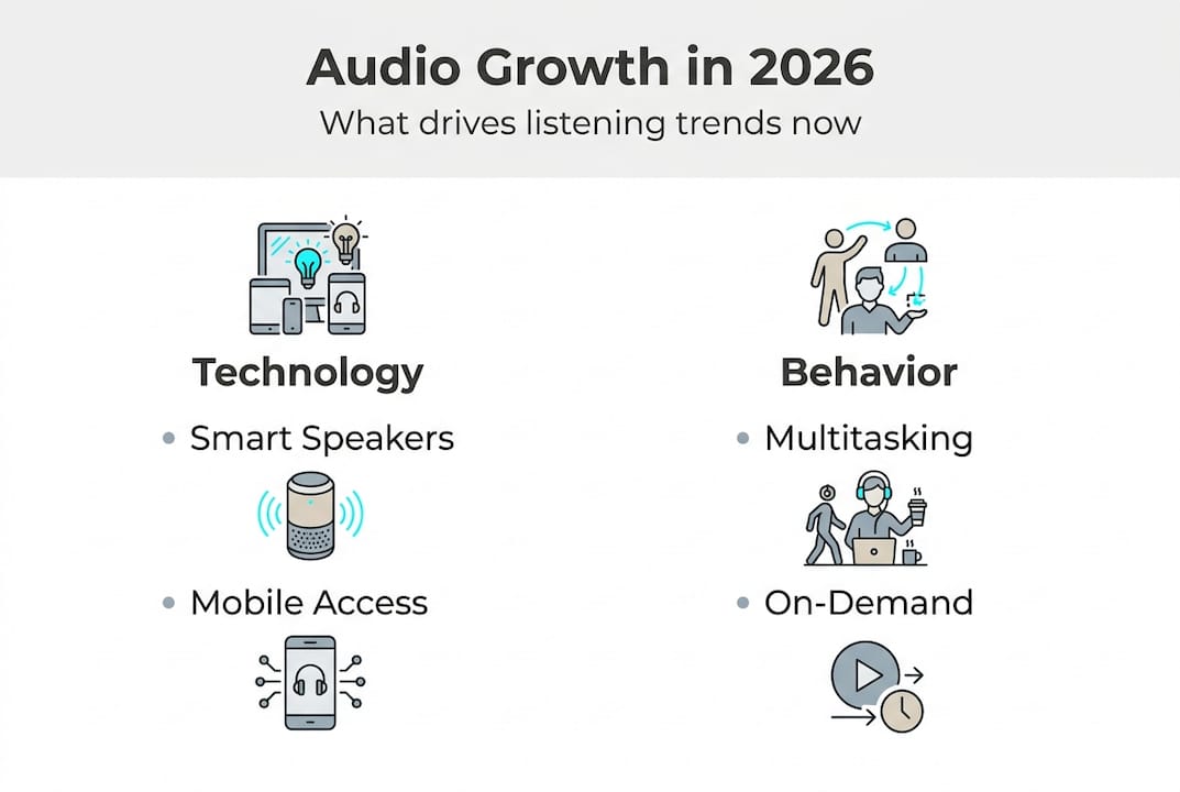 Infographic on audio growth drivers in 2026