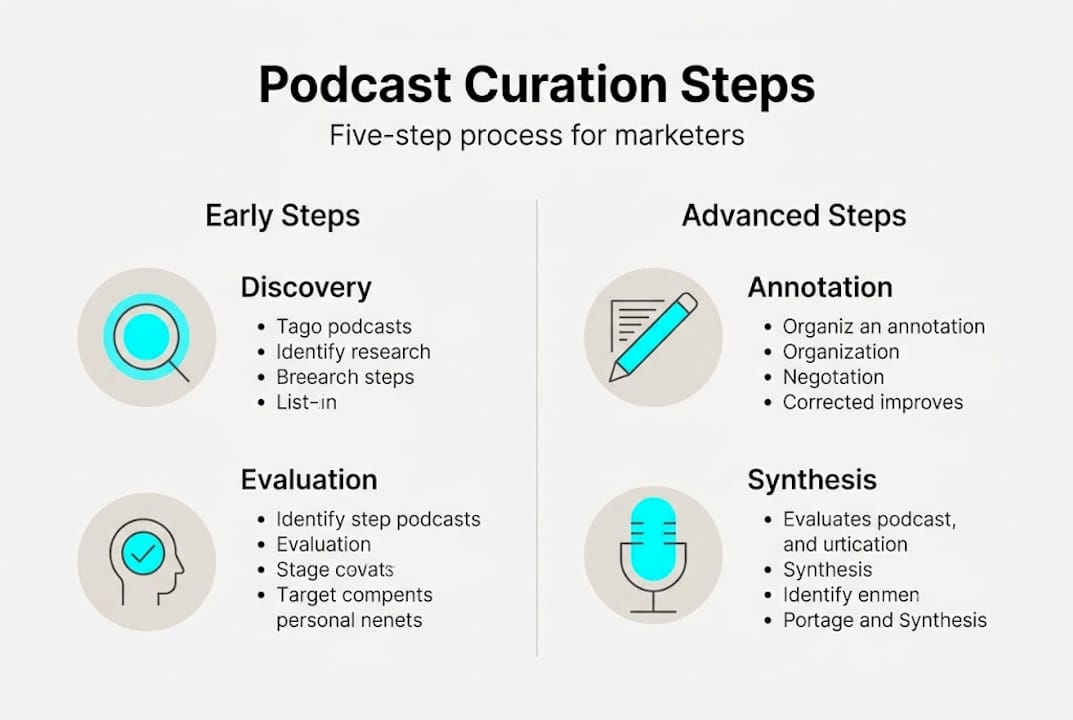 Infographic showing podcast curation framework steps