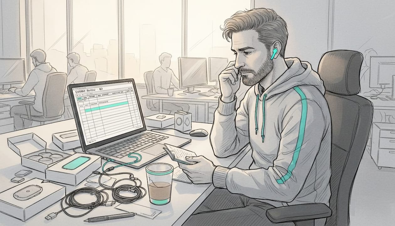 Man testing tech products at work desk