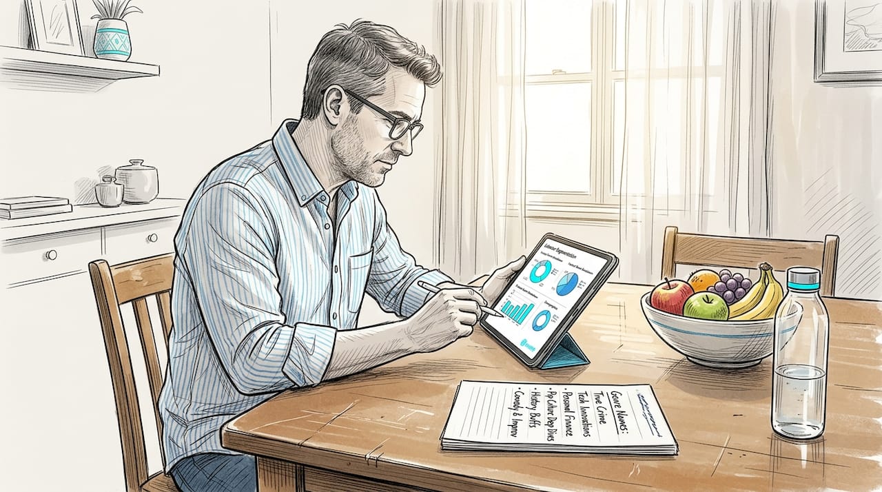 Marketing analyst reviewing podcast audience segments