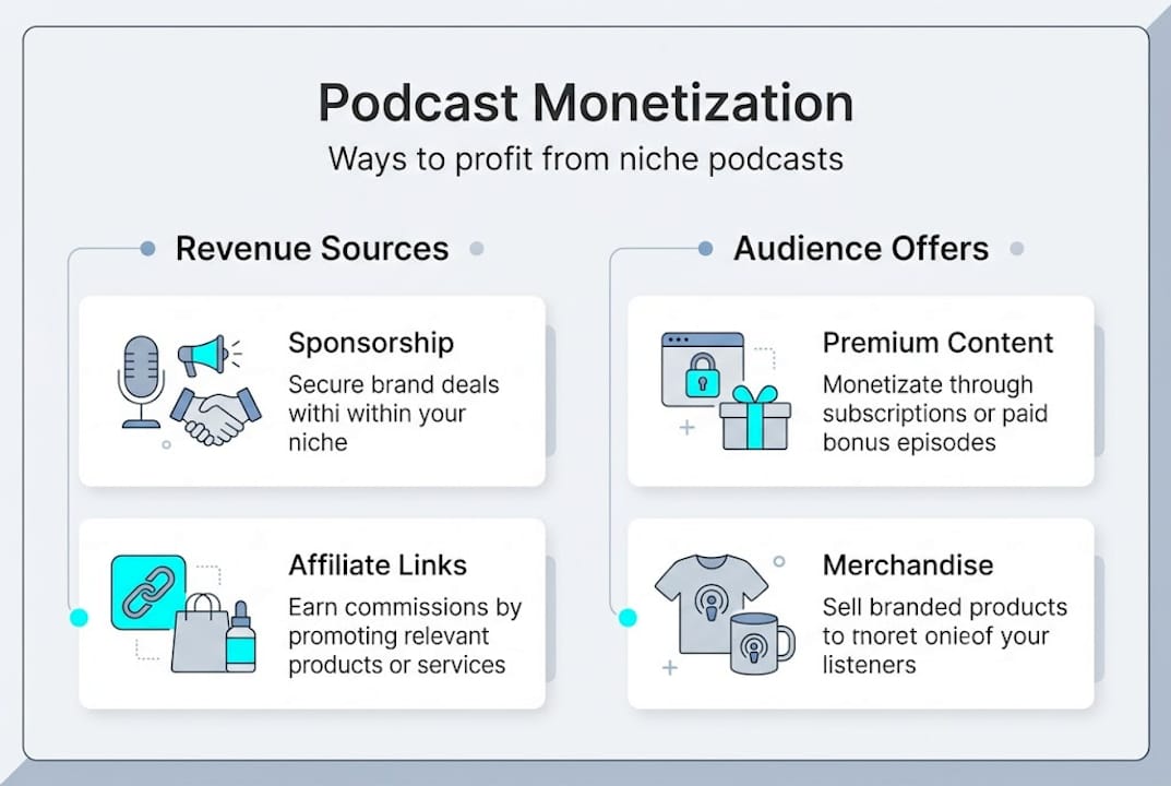 Infographic showing podcast monetization options