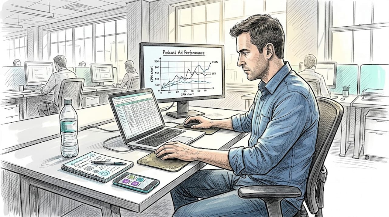 Marketer reviewing podcast ad performance
