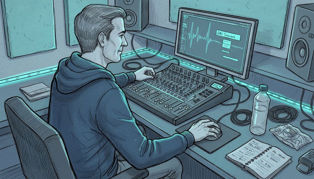 Technician adjusts podcast dynamic ad insertion