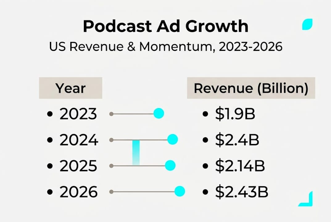 Infographic showing podcast ad market growth