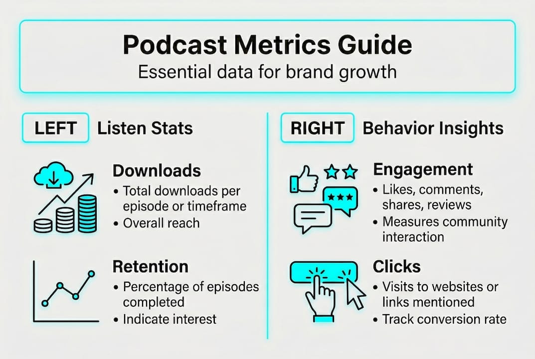 Infographic showing podcast metric categories