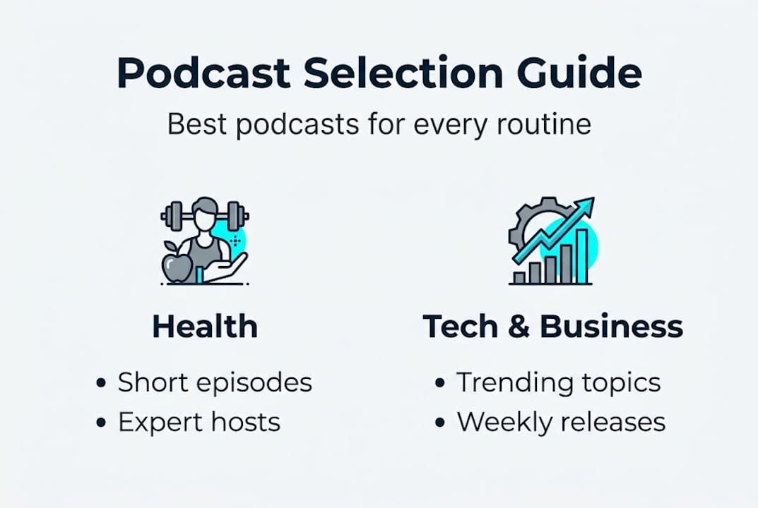Infographic showing podcast selection tips
