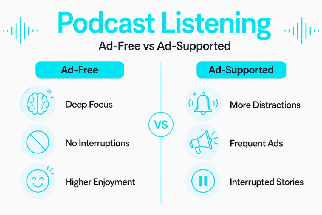 Infographic comparing ad-free and ad-supported podcasts