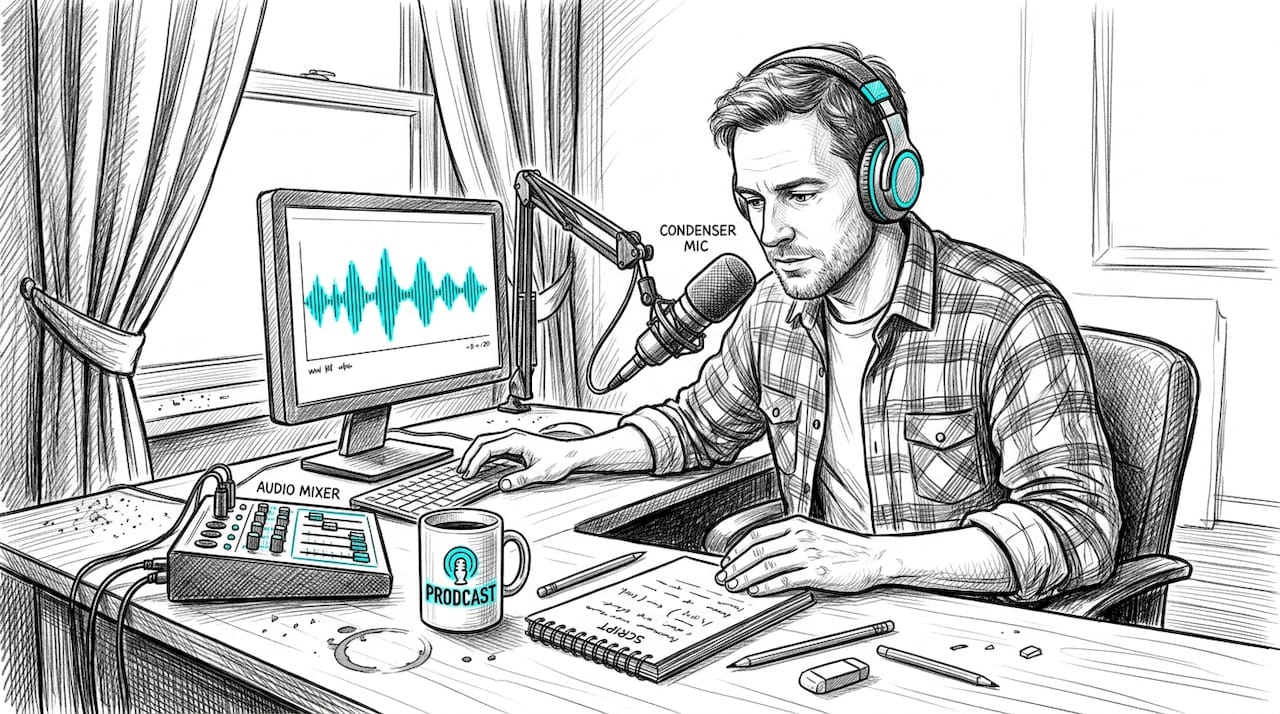 Podcast host recording trust-building episode