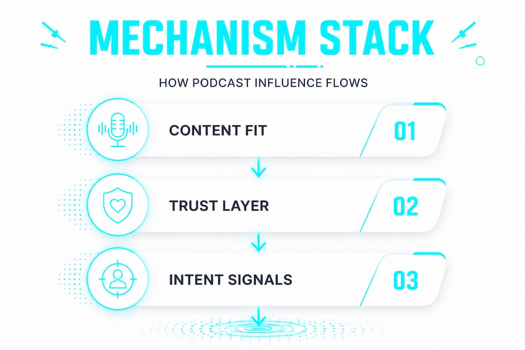 Infographic showing three podcast influence layers