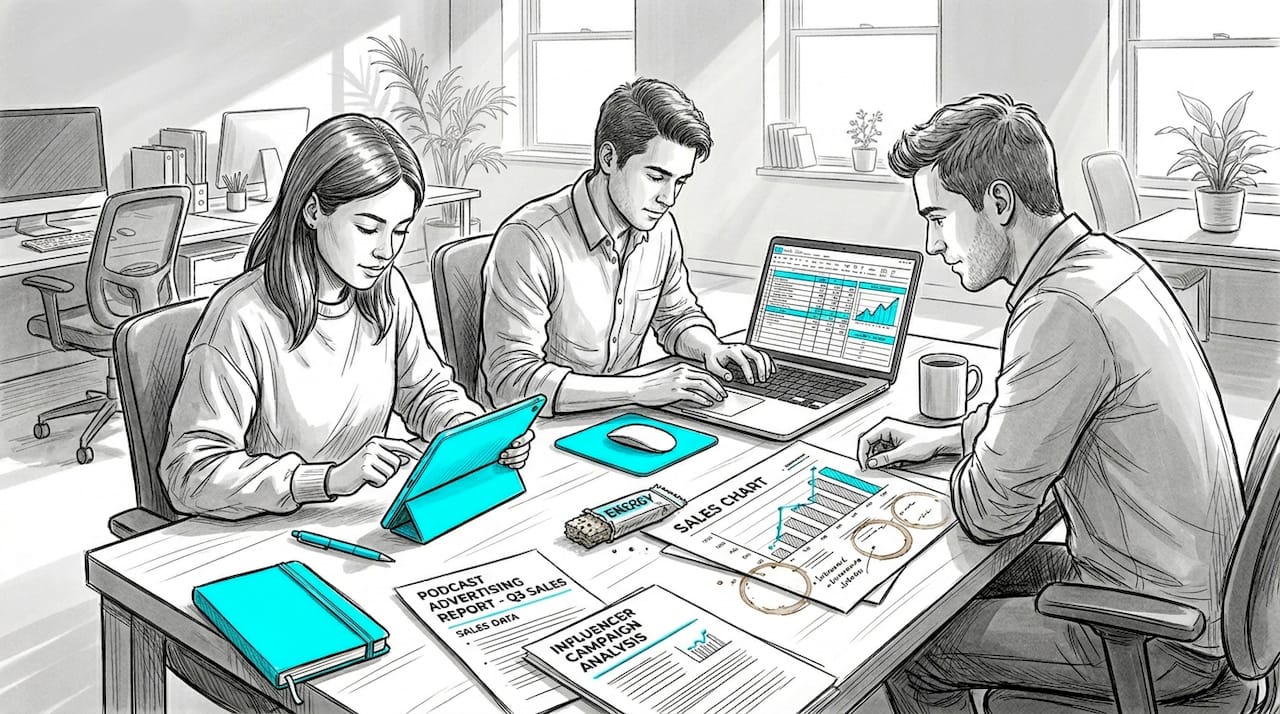 Ecommerce brand team discussing podcast ads
