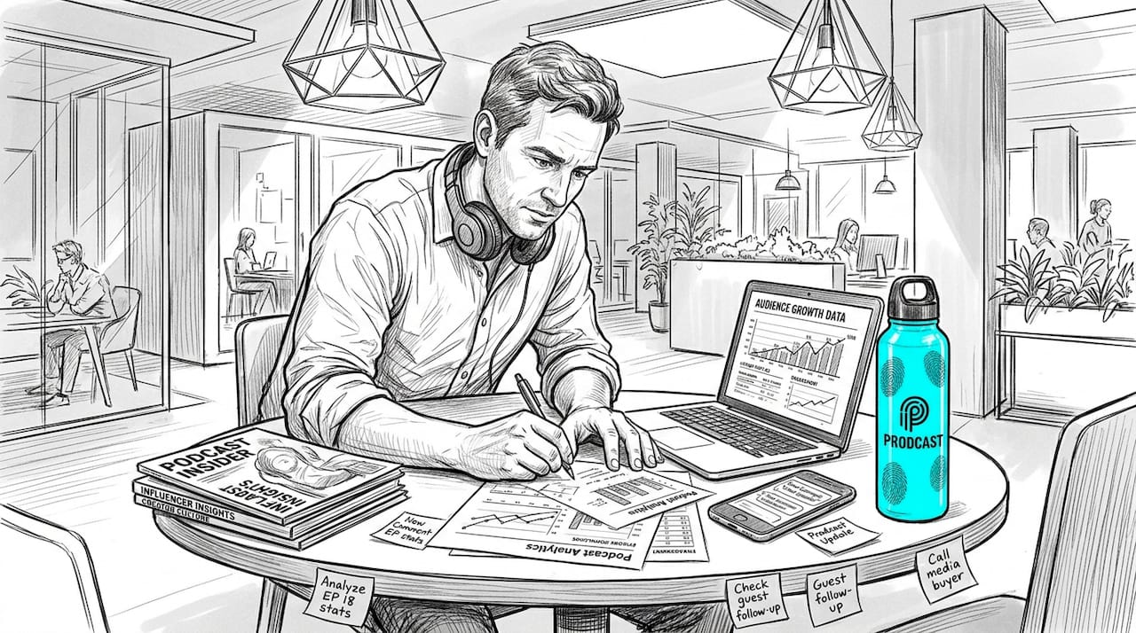 Man analyzing podcast trend data at workspace