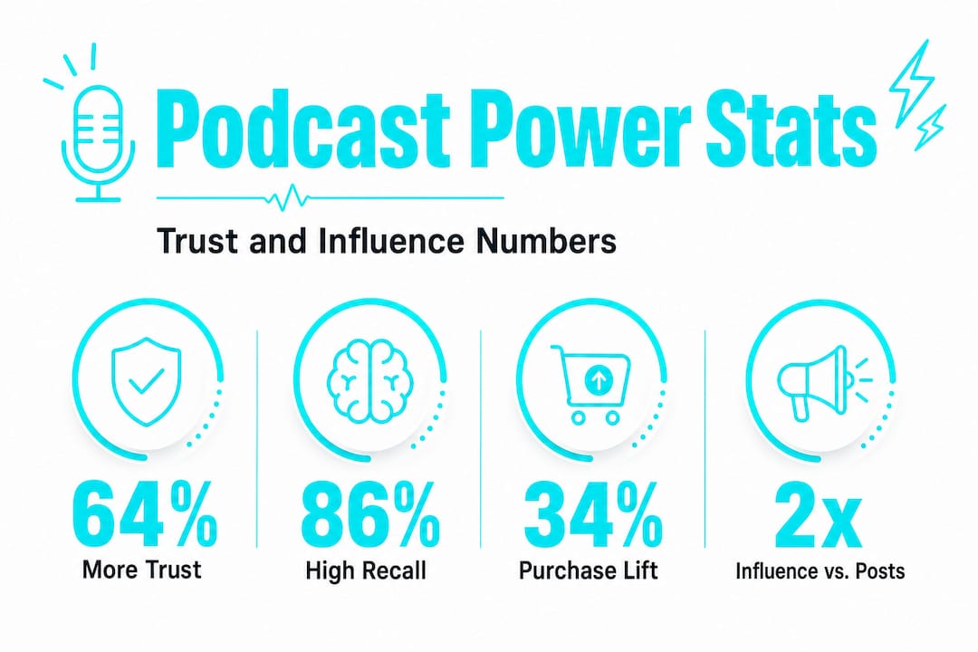 Infographic with podcast trust and influence stats