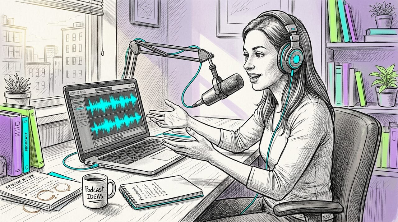 Podcast host recording and planning episode