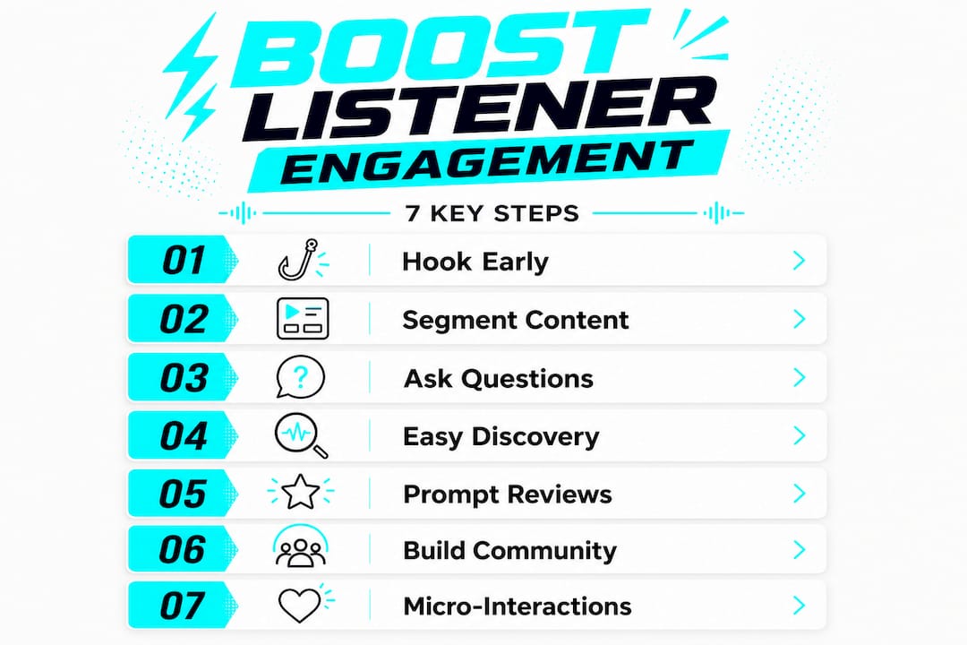 Infographic showing podcast listener engagement steps