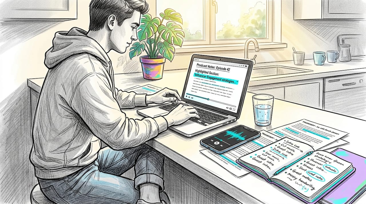 Podcast producer reviews AI content workflow