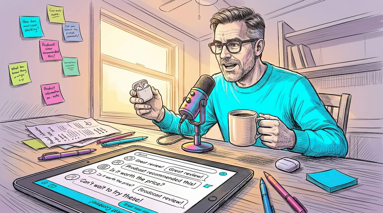 Podcast host discussing product choices