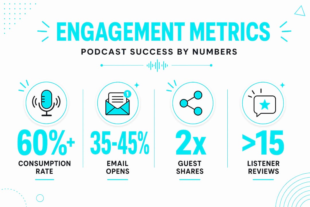 Podcast engagement statistics and key metrics infographic