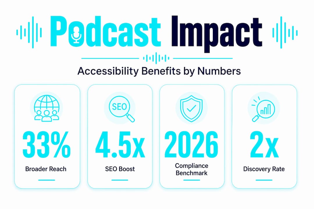 Infographic illustrating podcast accessibility benefits stats