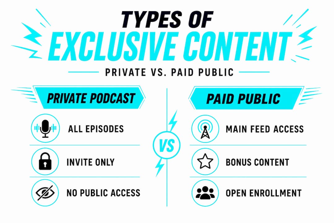 Infographic comparing private and paid public podcast content