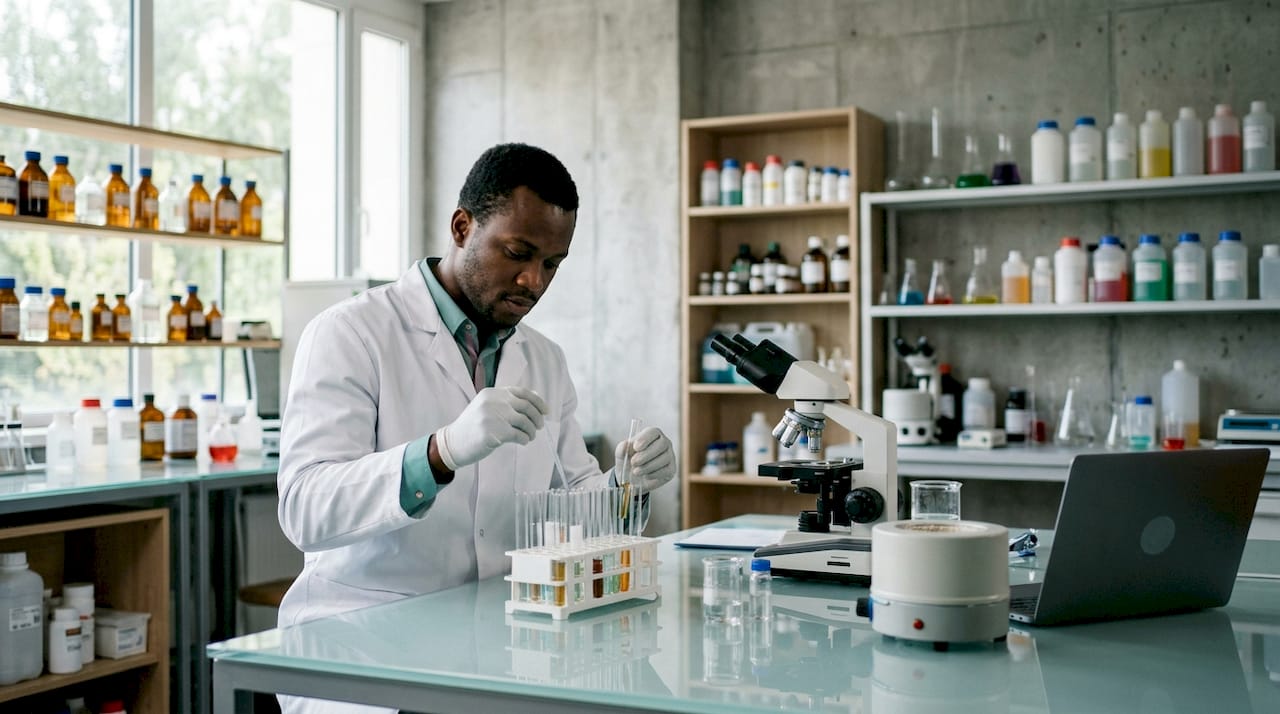 A hand is handling laboratory tubes containing cannabinoids.