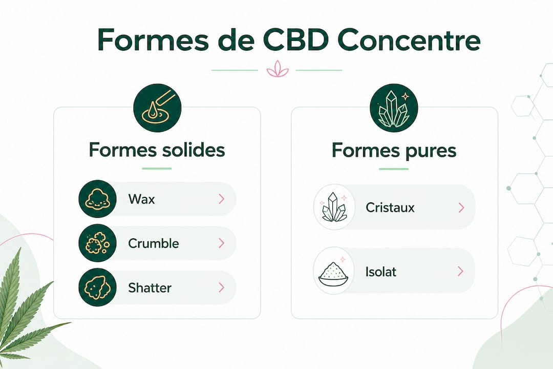 Infografía que compara los concentrados de CBD en forma sólida y pura