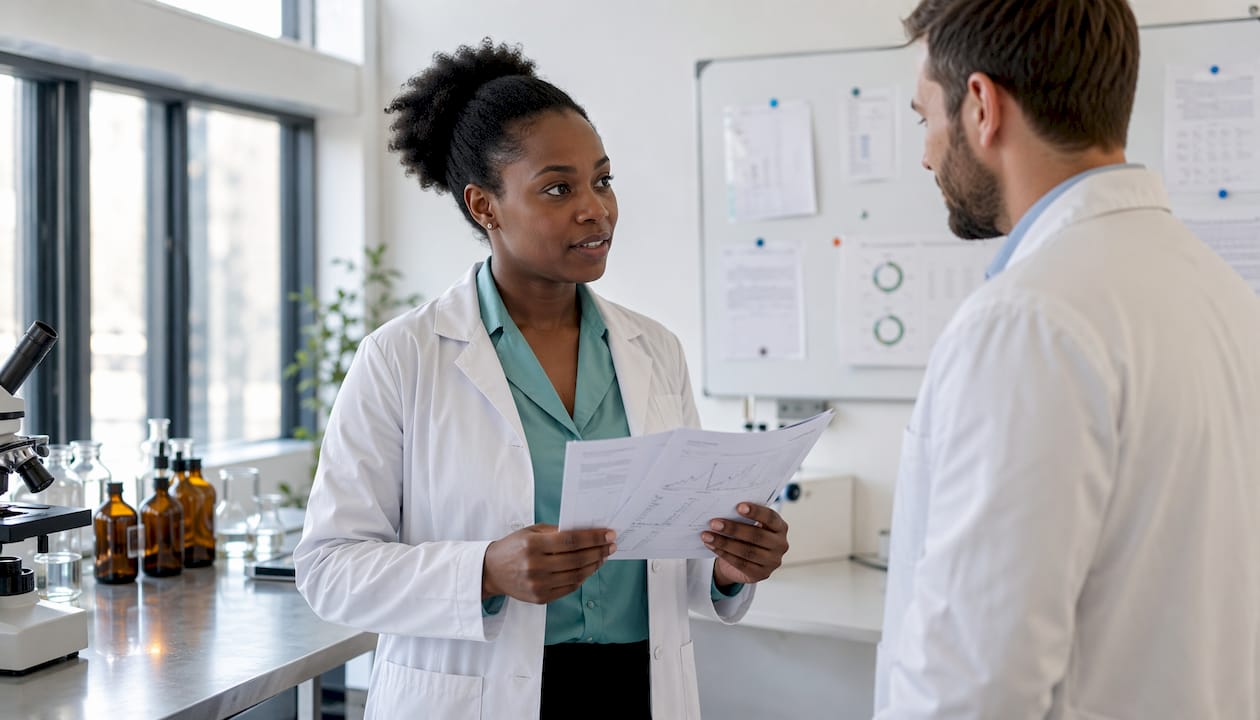Des mains présentent des certificats attestant de la qualité du CBD.
