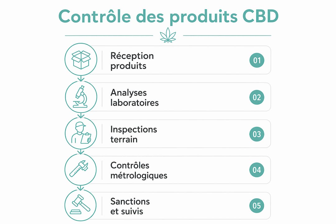 Infographie détaillant les différentes étapes du contrôle qualité des produits à base de CBD