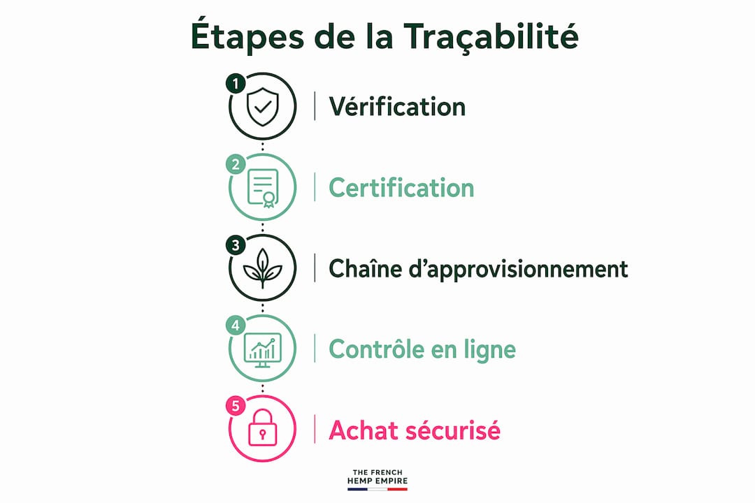 Vérifier la traçabilité et l'origine du CBD : guide 2026 2 Visuel présentant les différentes étapes du suivi et de la traçabilité du CBD