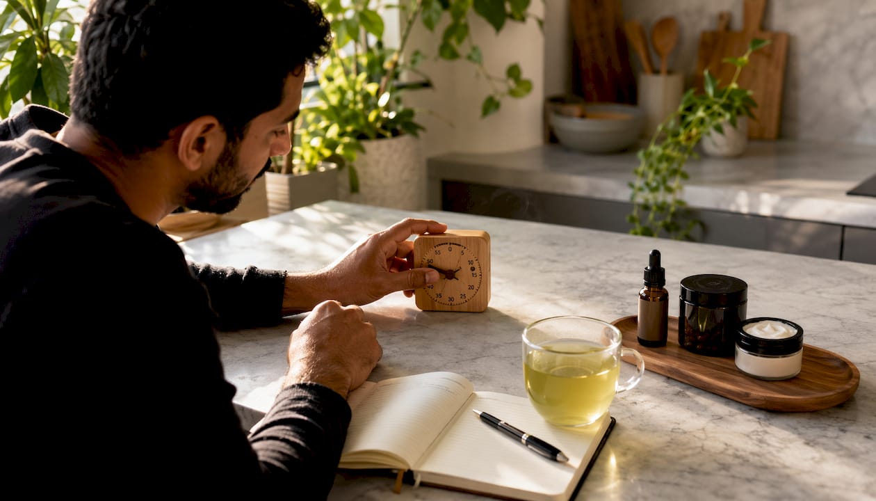 Des mains disposant soigneusement des produits bien-être à base de CBD