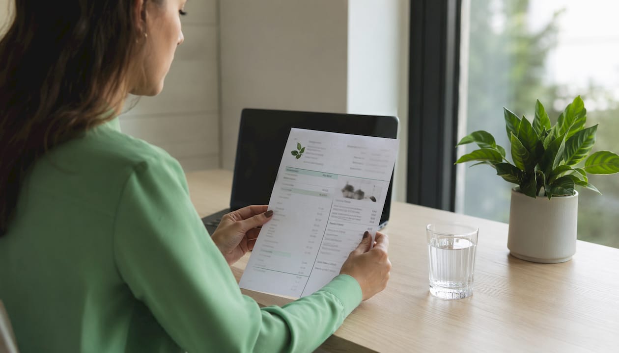 Une main présente un certificat d’analyse CBD