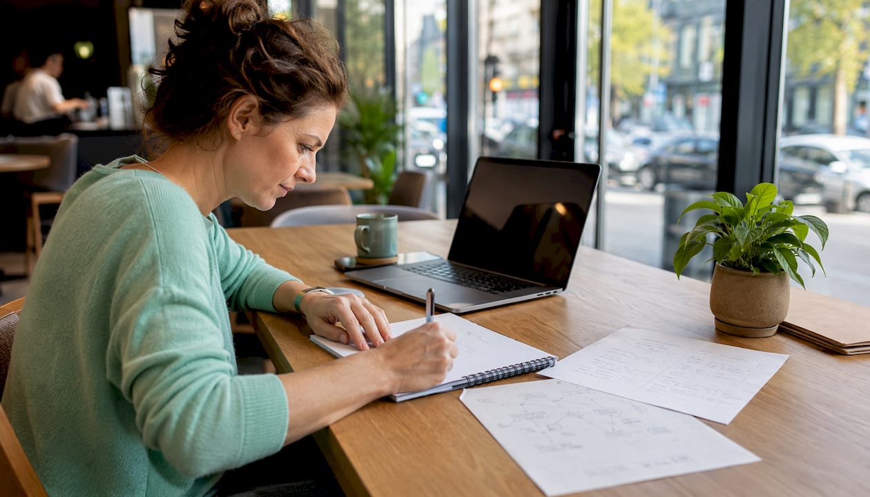 Une femme prépare une liste de points à vérifier avant d’acheter du CBD.