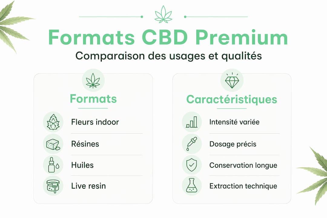 Visuel comparatif des différentes formes de CBD haut de gamme