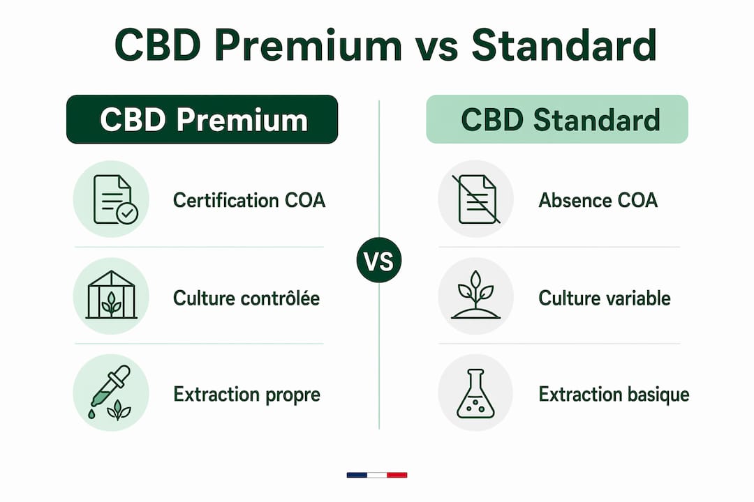 Comparatif visuel entre CBD haut de gamme et CBD classique