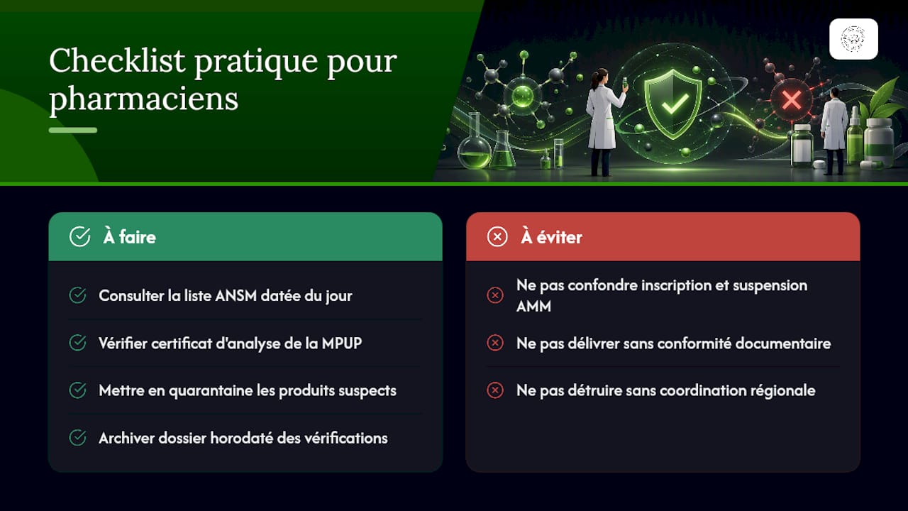 Molecules banned by the ANSM: official list and what to do 3 Practical checklist for pharmacists and healthcare professionals — overview diagram