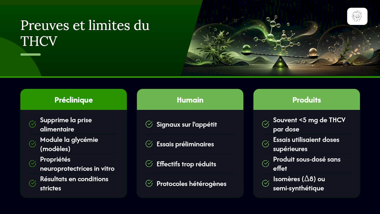 THCV c'est quoi : la molécule qui trouble le THC 2 Le THCV défonce-t-il vraiment ? Ce que montrent les preuves — overview diagram