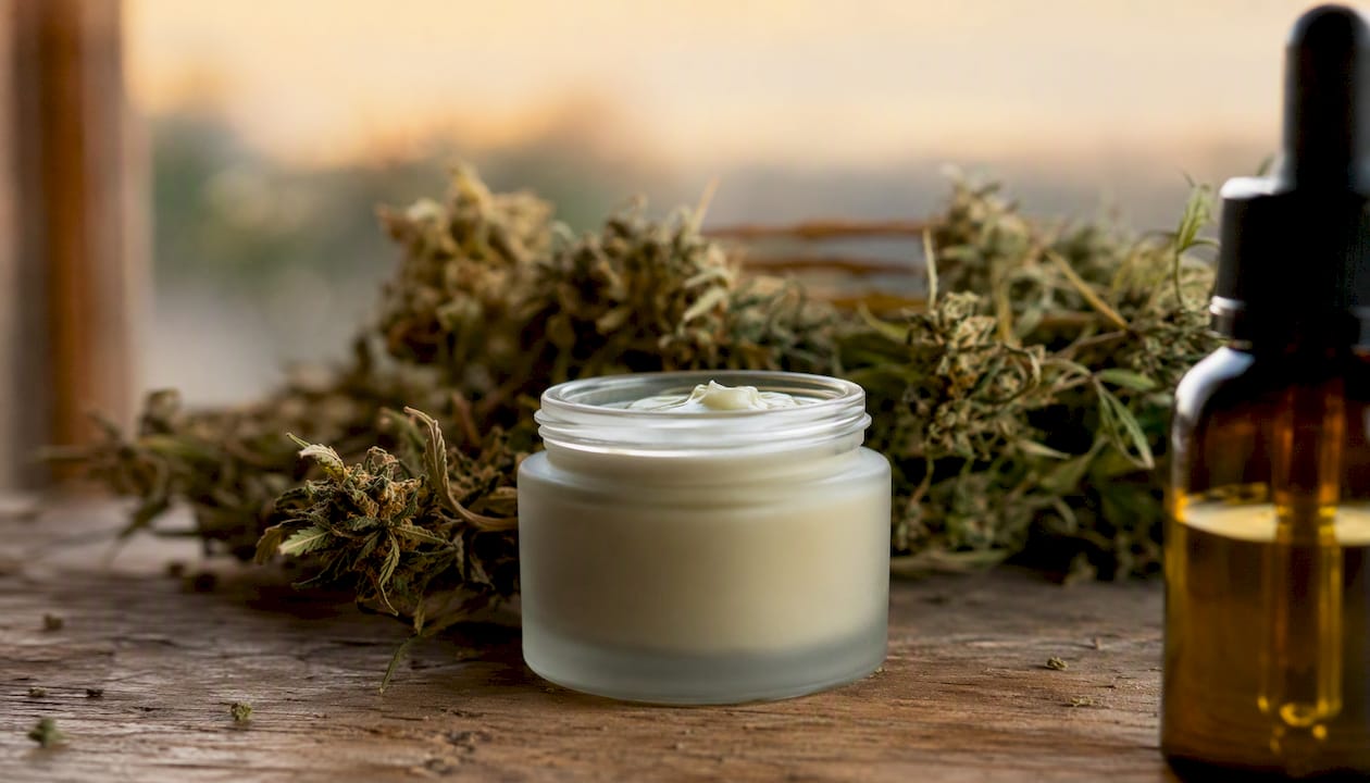 Die besten legalen Cannabinoide: Welche sollte man 2026 wählen? Sortiment an CBD-Hanfprodukten auf einem rustikalen Tisch