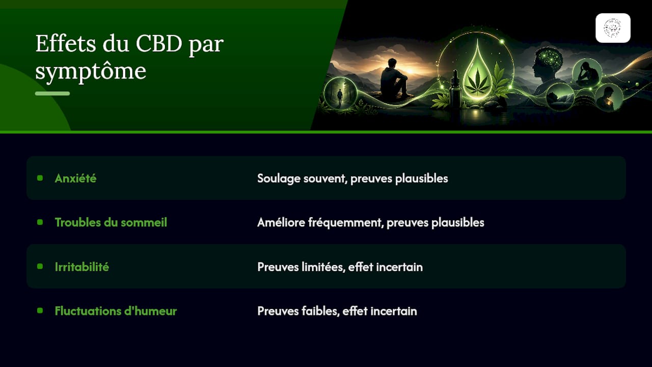Schéma comparant les effets du CBD sur les symptômes de sevrage