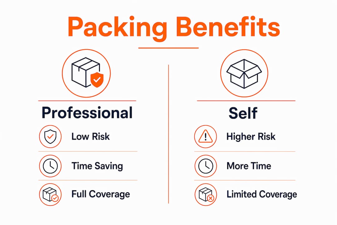 Infographic comparing professional and self packing benefits