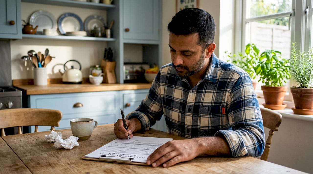 Hands signing full-value moving insurance form