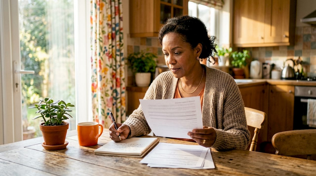 Woman reviewing house move insurance documents